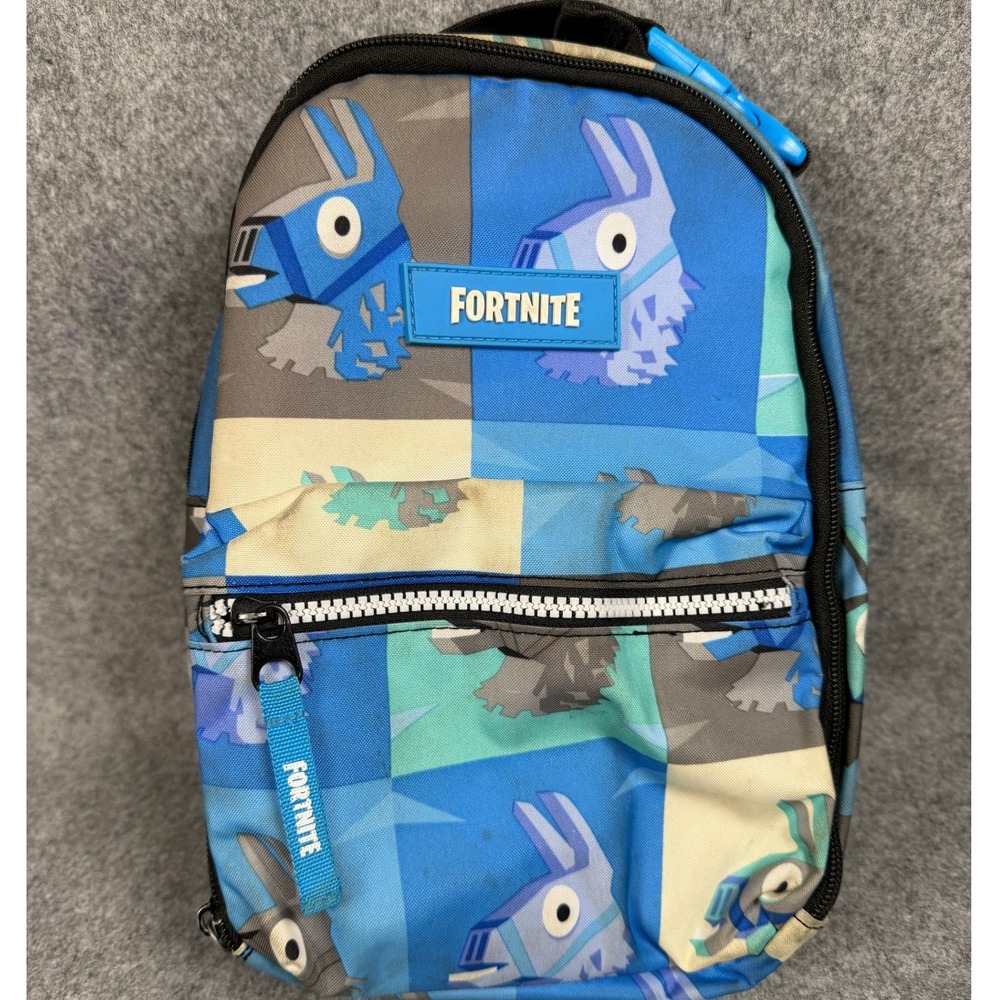 Fortnite Unisex Loot Llama Insulated Lunch Bag Blue Grey Checkered Polyester